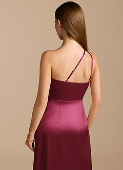 Azazie Trina Bridesmaid Dresses Burgundy A-Line One Shoulder Metallic Satin Dress image2