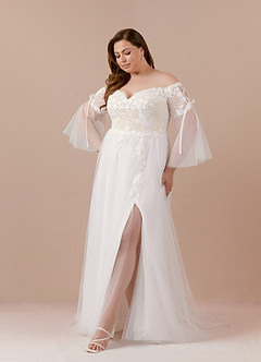 Azazie Stevie Abiti da Sposa Abito A-Line in Tulle a Spalla Scoperta Bianco Diamante Champagne image6