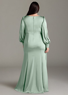 Azazie Raye Bridesmaid Dresses Agave Mermaid Long Sleeve Stretch Satin Dress image8