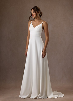 Azazie Xena Wedding Dresses Diamond White A-Line V-Neck Sequins Stretch Crepe Dress image6