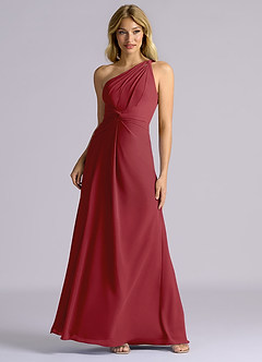 Azazie Isabelle Final Sale Pomegranate A-Line One Shoulder Chiffon Convertible Dress image5