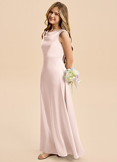 Azazie Kiki Junior Robe Trapèze en Satin extensible Arc Rose Pâle image1