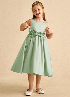 Azazie Peaches vestidos de niña de las flores Vestido de Salvia Polvorienta de Satin Mate de Corte En A con Lazo image4