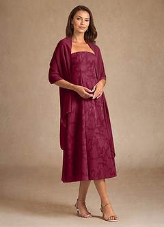 Azazie Lorain vestidos de madre de la novia Vestido de Borgoña de Devorado Floral de Corte En A con Plisado image4