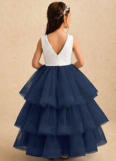 Azazie Madison Flower Girl Dresses Ivory Dark Navy Ball-Gown Lace Tulle Dress image2