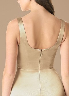 Azazie Joyce Bridesmaid Dresses Champagne A-Line Side Slit Metallic Satin Dress image5