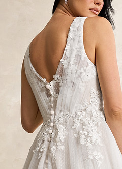 Azazie Alemia Wedding Dresses Diamond White A-Line Lace Tulle Dress image7
