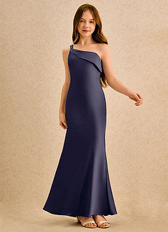 Azazie Almond Girls Formal Sukienki dla dziewczynek sypiących kwiaty Osłona Jedno ramię Satyna elastyczna Długość podłogi Sukienka image6