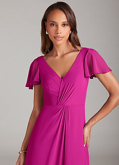 Azazie Soren Robes de demoiselle d'honneur Robe Trapèze en Mousseline de soie Rayé Fuchsia image6