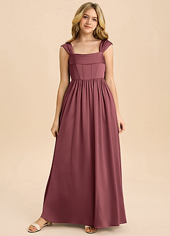 Azazie Hattie Junior Merlot A-Line Pleated Stretch Satin Dress image8