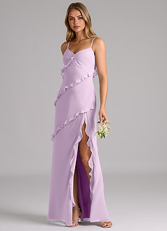 Azazie Nancie Bridesmaid Dresses Frosted Lilac Mermaid Ruched Chiffon Dress image3