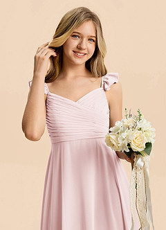 Azazie Dory Junior Blushing Pink A-Line Ruched Chiffon Dress image6