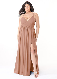 Azazie Aaida Bridesmaid Dresses Champagne Rose A-Line Corset Chiffon Dress image7
