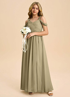 Azazie Lianne Junior Moss Green A-Line Off the Shoulder Chiffon Dress image1