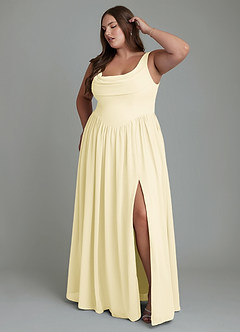 Azazie Novi Bridesmaid Dresses Lemon Sorbet A-Line Pleated Chiffon Dress image9