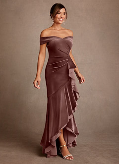 Azazie Billings Klänningar till brudens mor Klä Sjöjungfru i sammet Av axeln Espresso image4