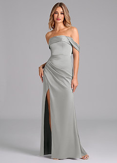 Azazie Lisbeth Bridesmaid Dresses Silver Mermaid Off the Shoulder Stretch Satin Convertible Dress image1