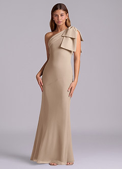 Azazie Yuanna Bridesmaid Dresses Taupe Mermaid One Shoulder Chiffon Dress image4