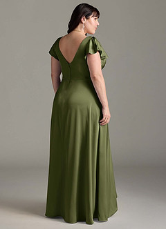 Azazie Omari Vestidos de damas de honor Vestido de Oliva de Satén Elástico de Corte en A image9