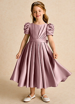 Azazie Miriam Flower Girl Dresses Dusty Rose Ball-Gown Pleated Matte Satin Dress image2