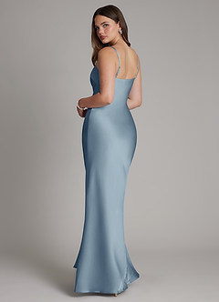 Azazie Ambra Bridesmaid Dresses Dusty Blue Mermaid Pleated Stretch Satin Dress image7