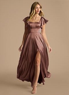 Azazie Bondi Bridesmaid Dresses Espresso A-Line Bow Metallic Satin Dress image6