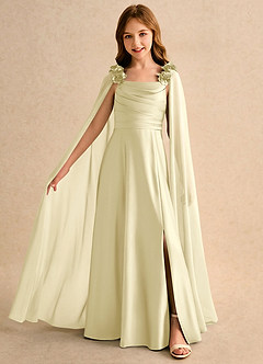 Azazie Rosita Girls Formal Flower Girl Dresses Lemon Sorbet A-Line Pleated Stretch Satin Dress image3