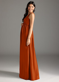 Azazie Yetta Maternity Bridesmaid Dresses A-Line Pleated Stretch Satin Floor-Length Dress image4