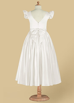 Azazie Violeta Flower Girl Dresses Ivory Ball-Gown Bow Matte Satin Dress image11