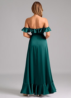 Azazie Lyra Bridesmaid Dresses Peacock A-Line Off the Shoulder Stretch Satin Convertible Dress image6