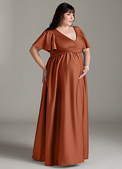 Azazie Verna vestidos de dama de honor de maternidad Vestido de Corte En A Volante Hasta el suelo Satén Elástico image12