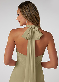 Azazie Fifi Vestidos de damas de honor Vestido de Musgo Verde de Gasa de Corte en A Convertible con Sin tirantes image4