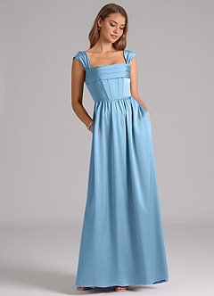 Azazie Hattie Robes de demoiselle d'honneur Robe Trapèze en Satin extensible Corset Acier Bleuté image3