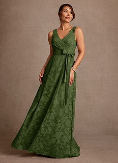 Azazie Luanne Mother of the Bride Dresses Olive A-Line Pleated Floral Burnout Dress image1