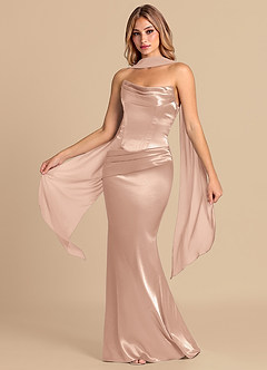 Azazie Sorrel Suknie dla druhen Syrena Gorset Metaliczny satynowy Do ziemi Sukienka image1