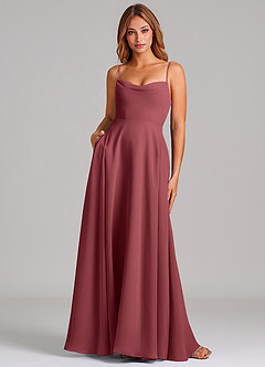 Azazie Elle Bridesmaid Dresses Merlot A-Line Pleated Chiffon Dress image1