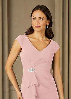 Azazie Nola Mère de la mariée Robes Robe Fourreau en Mousseline de soie Col en V Plissé Rose Poudré image4