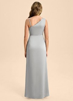 Azazie Remi Junior Robe Fourreau en Satin extensible Fente Latérale Argent image2