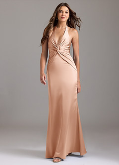 Azazie Valerie Bridesmaid Dresses Rose Gold Mermaid Pleated Stretch Satin Dress image3