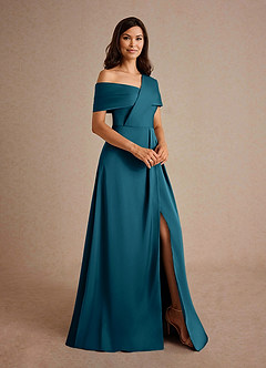 Azazie Milton Mother of the Bride Dresses Ink Blue A-Line Pleated Stretch Satin Dress image6