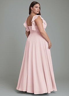 Azazie Leilani Robes de demoiselle d'honneur Robe Trapèze en Mousseline de soie Plissé Rose Pâle image7