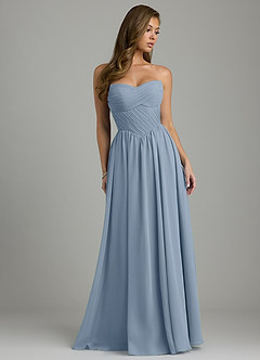 Azazie Tammy At-home Try On Dresses Dusty Blue A-Line Corset Chiffon Dress image3
