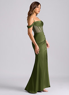 Azazie Alyce Bridesmaid Dresses Olive Mermaid Off the Shoulder Stretch Satin Convertible Dress image3