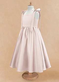 Azazie Chelsie Blumenmädchenkleider A-Linie Schleifen Matte Satin Kleid Blassrosa image7