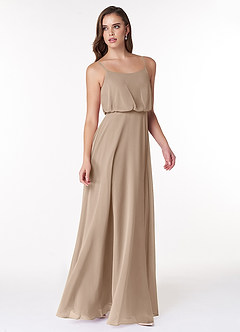 Azazie Lupe Bridesmaid Dresses Taupe A-Line Scoop Blouson Chiffon Dress image4