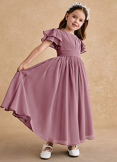 Azazie Ali Abiti da Ragazza di Fiori Abito A-Line in Chiffon Plissettato Vintage Malva image6