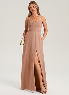 Azazie Terese Bridesmaid Dresses Champagne Rose A-Line Pleated Chiffon Dress image1