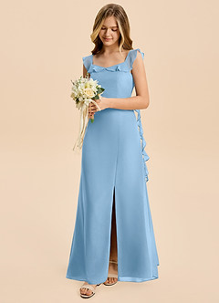 Azazie Cindy Junior Steel Blue A-Line Ruched Chiffon Dress image3