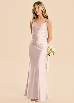 Azazie Lula Junior Blushing Pink Sheath Pleated Stretch Satin Dress image1
