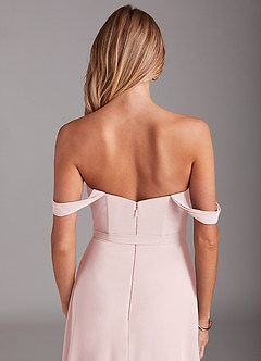 Azazie Aaron Bridesmaid Dresses Blushing Pink A-Line Off the Shoulder Chiffon Convertible Dress image9